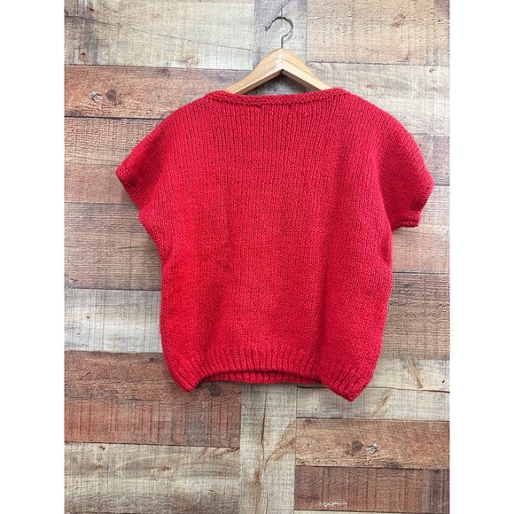 Vintage Jeanne Pierre Hand Knit Red Sweater With Multicolor Abstract Design M - Picture 4 of 6